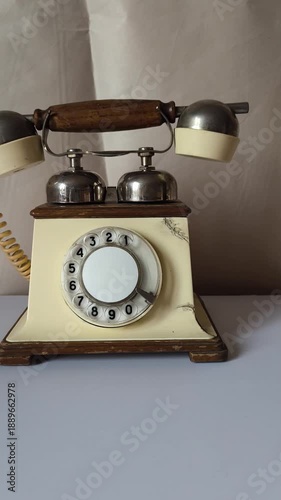 Wallpaper Mural Vintage Antique Rotary Dial Telephone with Wooden Handle and Chrome Bells on White Background Torontodigital.ca