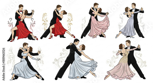 Graceful Ballroom Partners: Colorful Vector Illustration of Waltz and Tango