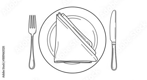 Elegant Table Setting Illustration: Single Line Drawing of Fine Dining Elements