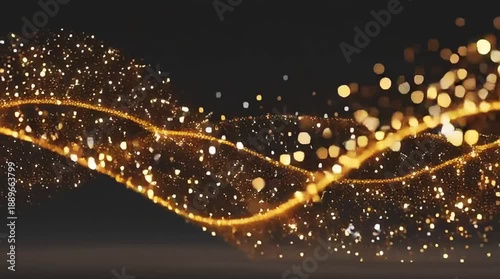 Golden Particle Wave Flow Abstract Background Luxury Glitter Concept