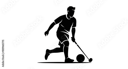 Silhouette of a hockey player dribbling the ball.