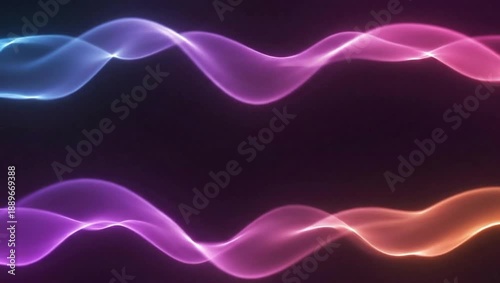 Vibrant colorful neon waves flow in 4k video across dark background