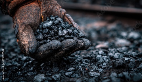 Wallpaper Mural Grimy gloved hand holds pile of black coal chunks Torontodigital.ca