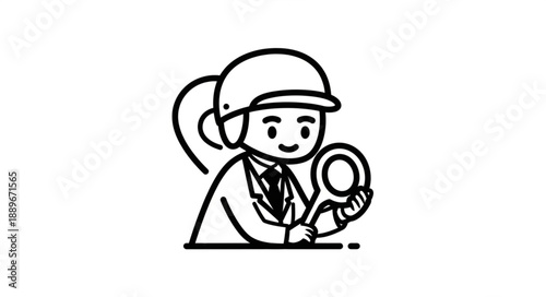 Cartoon detective character holding a magnifying glass.