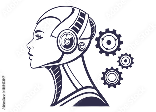 Futuristic human head with mechanical gears technology vector illustration