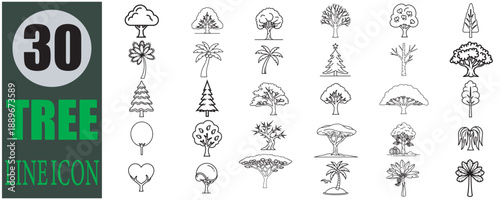  tree line icon set on white background for design and web projects