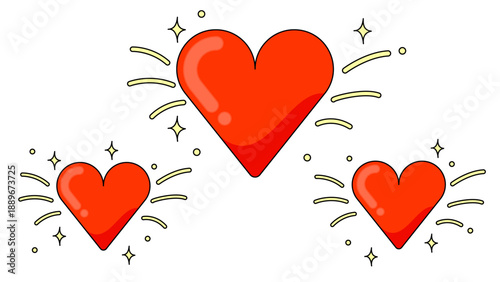 キラキラと輝くハートのイラストセット｜愛情・いいね・応援のイメージ