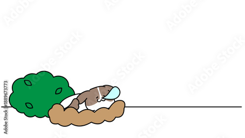 余白たっぷりで眠るかわいい犬のイラスト｜休憩・リラックスのイメージ