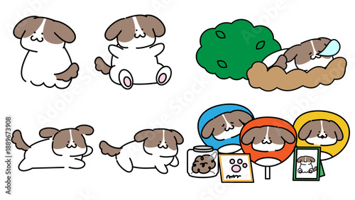 さまざまなポーズのかわいい犬のキャラクターイラストセット