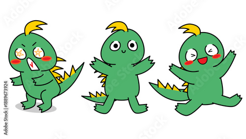 ポーズ違いで感情を表現するチュパカブラのキャラクターセットイラスト