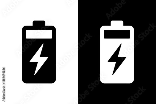 Battery Charging Status Icon. Simple Black White Energy Indicator Vector Illustration Collection
