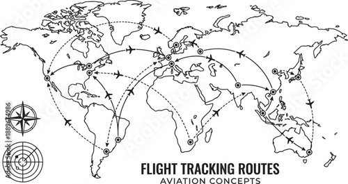 World map and globe illustration on white and black backgrounds showing continents and countries
