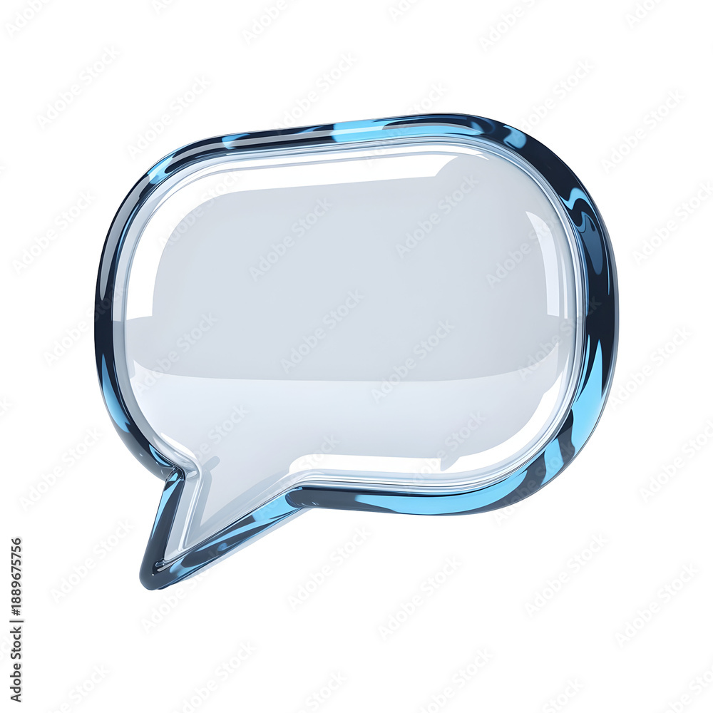 Naklejka premium Transparent blue and white speech bubble on a black background graphic.