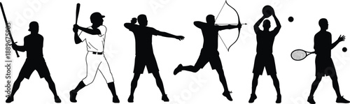 athletes silhouettes in action, tennis, arch