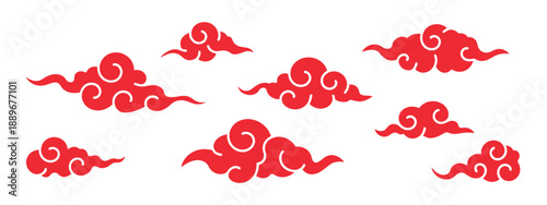 Chinese cloud set, showcasing traditional auspicious curling cloud patterns used as decorative Asian elements for festival graphics and premium cultural illustrations.