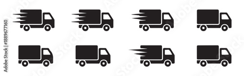Fast delivery trucks icons set for shipping and logistics services motion blur fast service fast express logistics