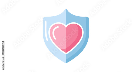 3D Light Blue Shield with Central Pink Heart Symbolizing Protection and Care in Healthcare Design Concept