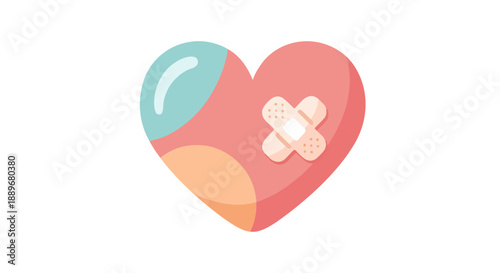 Healed Heart with Bandage in Vibrant Colors Symbolizing Love and Care, Illustration of Emotive Healing and Compassionate Recovery