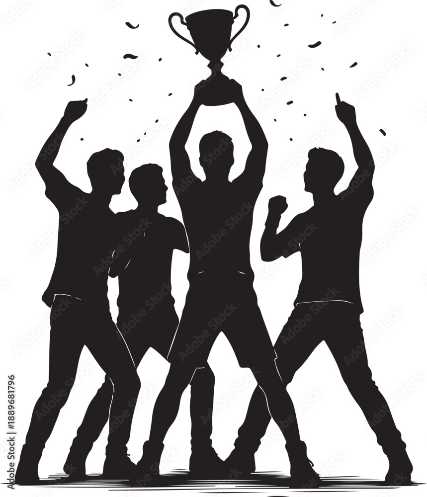 Fototapeta premium Winning Team Holding Trophy in Celebration Silhouette Illustration