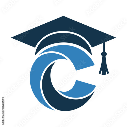 Graduation cap on letter C logo symbol icon education academic degree icon