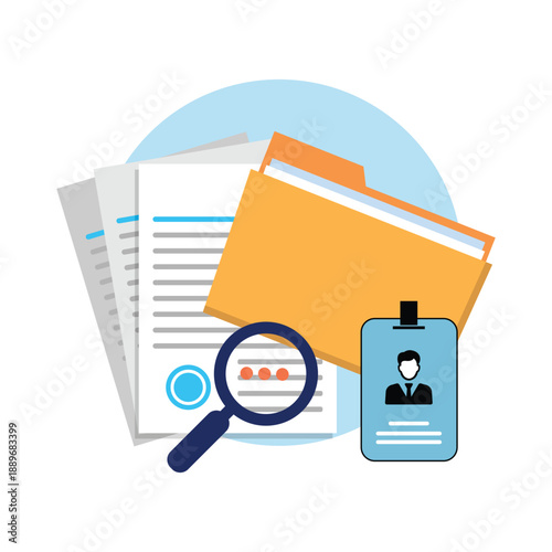 Office folder with documents, searching file directory, search
