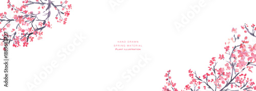 水彩。水彩タッチで描いた日本の桜イラスト。梅の花のベクターイラスト。
Watercolor. Japanese cherry blossom illustration drawn with watercolor touch. Vector illustration of plum blossom.