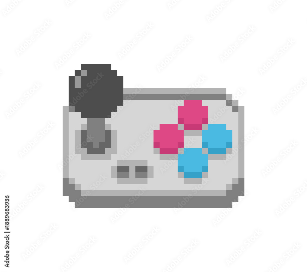 Obraz premium Pixel art of a simple retro video game controller (gamepad). Represents gaming nostalgia, electronic entertainment, or retro 8-bit/16-bit devices