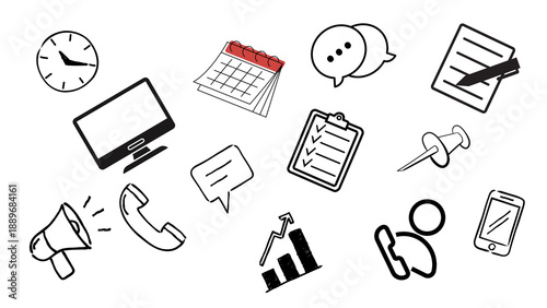 Corporate communication doodle icons set