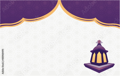 Hanging Islamic Lanterns Ramadan Background with Purple and Gold Curves