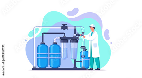 Scientist working with water purification system in laboratory setting 1.