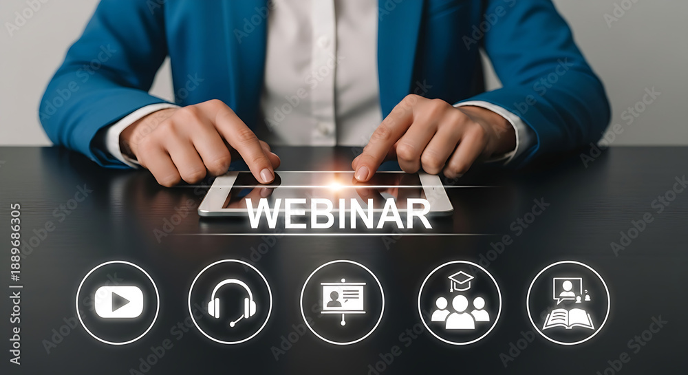 Naklejka premium Participating in an engaging online webinar using a digital tablet
