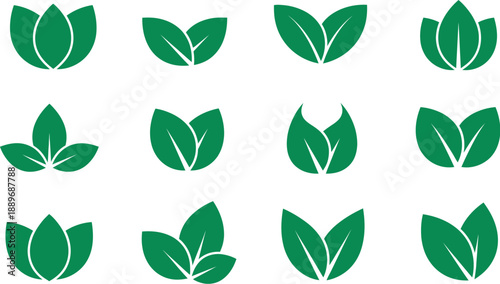 Green leaf icon set for eco nature, organic and environmental concept