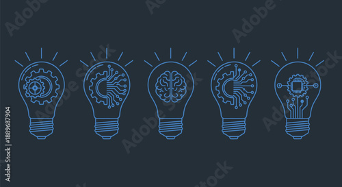Creative brain inside light bulb icon collection for innovation concept