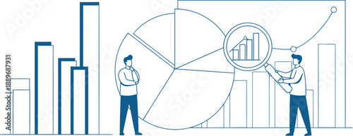 Business data analysis concept showing team collaboration, graphs and performance reports