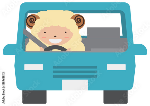 車の運転をする羊のイラスト素材