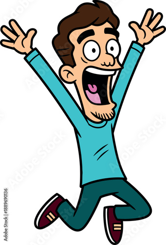 Excited Cartoon Man Jumping with Joy