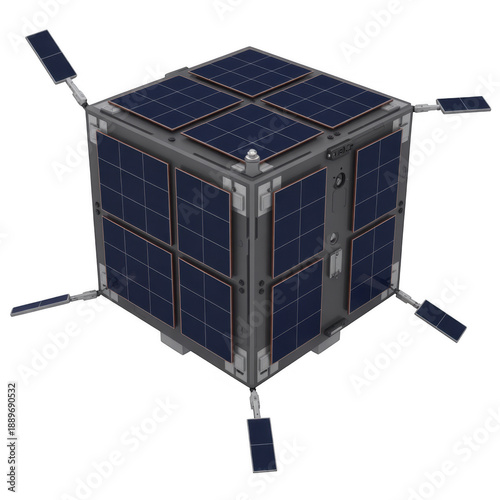 Gray satellite with solar panels isolated on a transparent background
