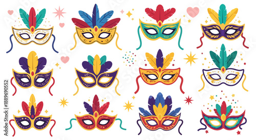 Set of ornate masquerade masks for carnival and celebration.