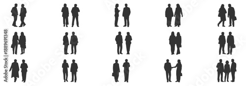 Architectural Vector Top View Silhouette Pack: Diverse Adults Walking and Standing for Urban Site Plans and Floor Layouts