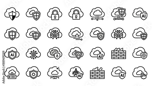 Cloud Computing Icons Set Simple Design.