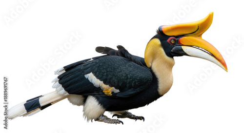 Great hornbill bird with large beak cutout isolated on transparent bg, png