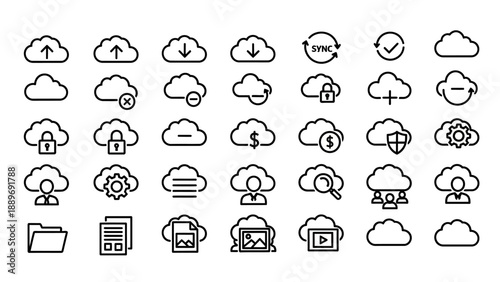 Cloud computing technology icon set.