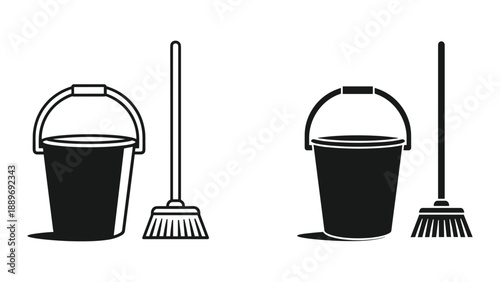 Cleaning supplies bucket and broom illustration
