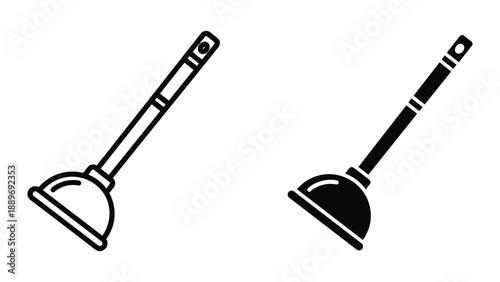 Plunger icon set for unclogging drains and toilets