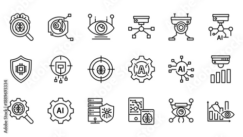 Collection of Artificial Intelligence Icons Symbols.