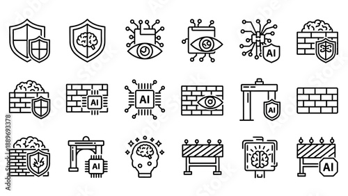 Collection of Artificial Intelligence Security Icons.