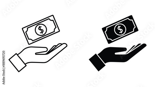 Hand receiving dollar bill illustration