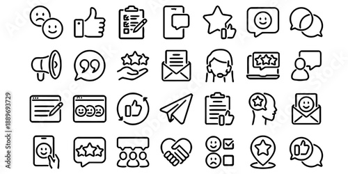 Set of review feedback customer satisfaction vector line icon good bad experience online rate internet service client testimonial comment symbol