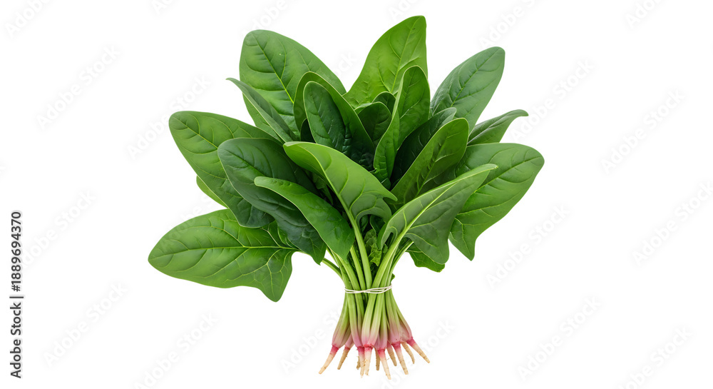 Fototapeta premium Bunch of fresh green spinach leaves with roots on a transparent background background removal