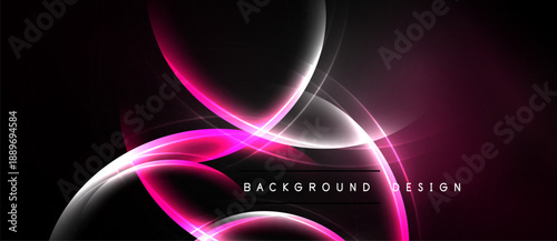 Abstract design features glowing curves, pink highlights, dark background. Modern aesthetic, dynamic composition, elegant visual effect.